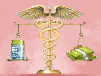 A scale weight in balance of prescription and money