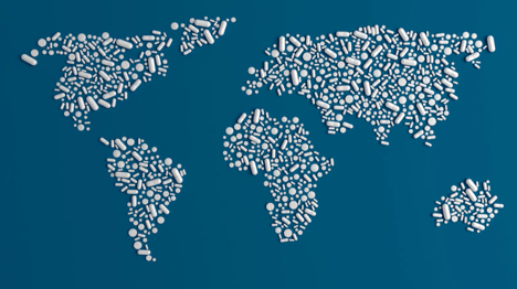 A world map made by white tablets