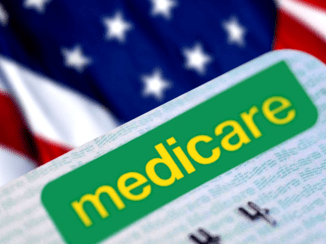 A word of "medicare" with a American flag behind