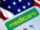 A word of "medicare" with a American flag behind