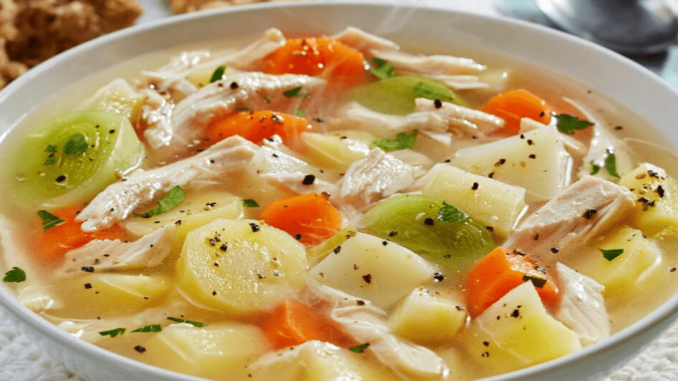 A bowl of chicken vegetable soup
