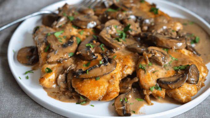 A dish of chicken with mushroom