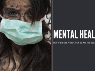 The lady wearing medical mask, smeared face with phase of "mental health will it be the next crisis to hit the world"