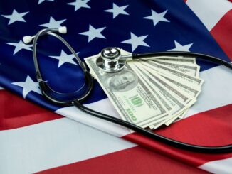 American Flag with US dollars and Stethoscope